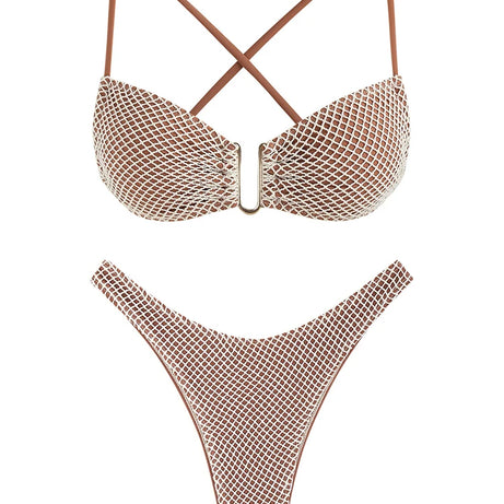 Two Piece Fishnet Bikini Set Solid Backless Swimwear Bumr