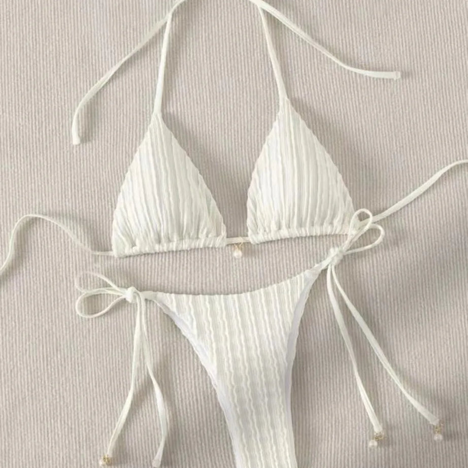 Sexy Ribbed Halter Micro Mini Bikini Set Bumr