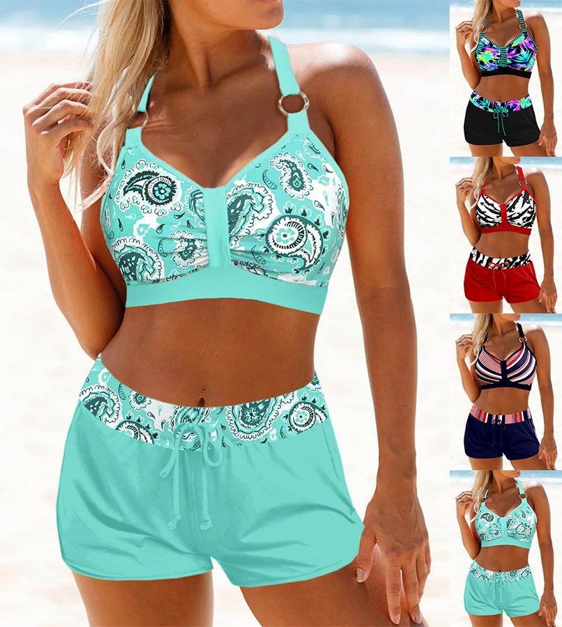 Two Piece Swimwear Fresh Cashew Print Lace Up Beach Dress Bumr