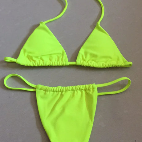 Sexy Thong Brazilian Beach Wear Bikini Neon Yellow Bumr