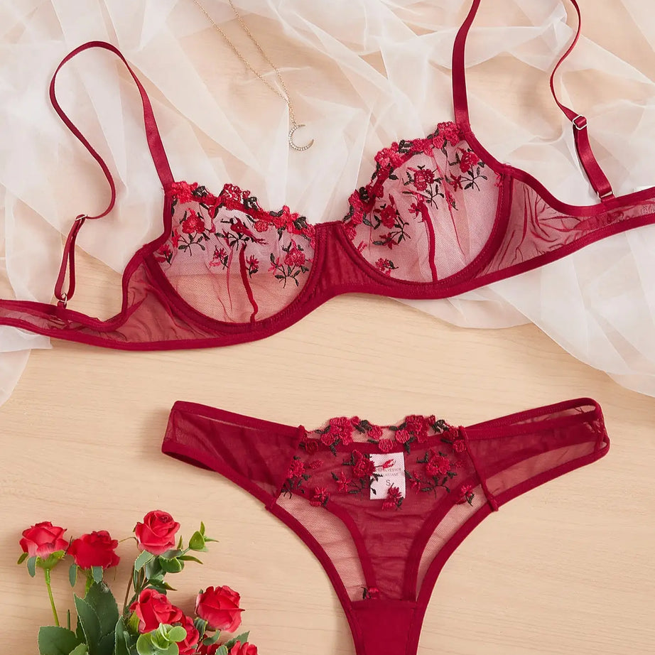 Floral Embroidery Lingerie Set Underwire Push Up Bra Set Bumr