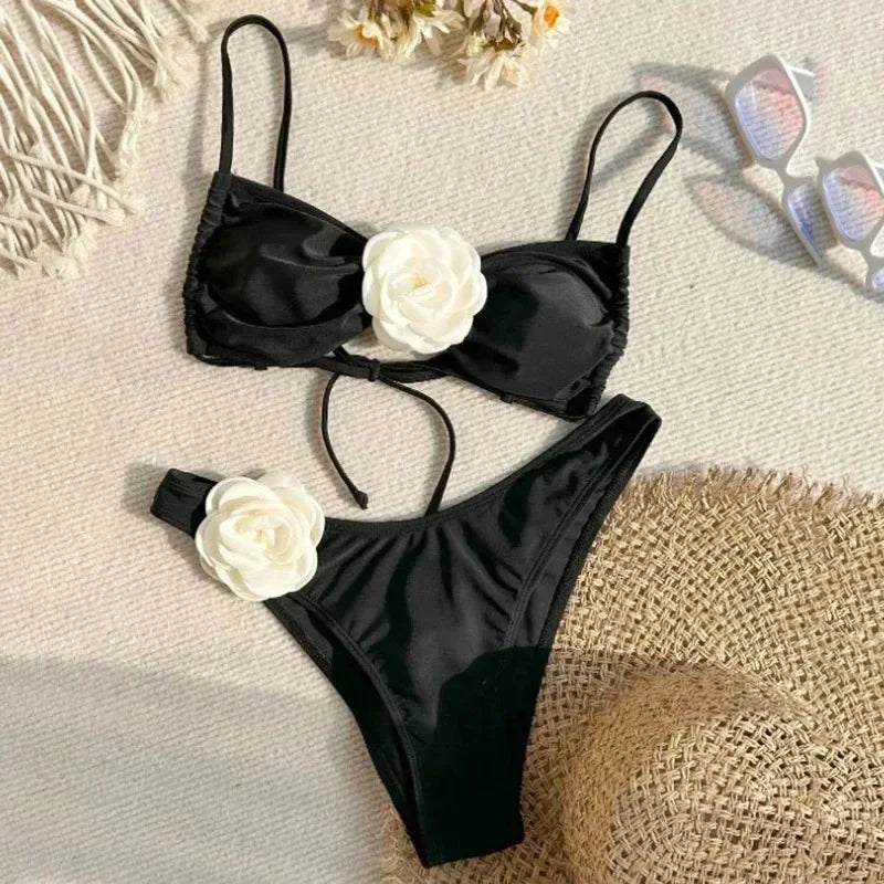 3D Flowers Halter Strappy Bikini Women Bumr