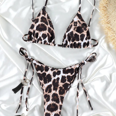 Leopard Print Bikini Set Micro Thong Triangle Beachwear Bumr