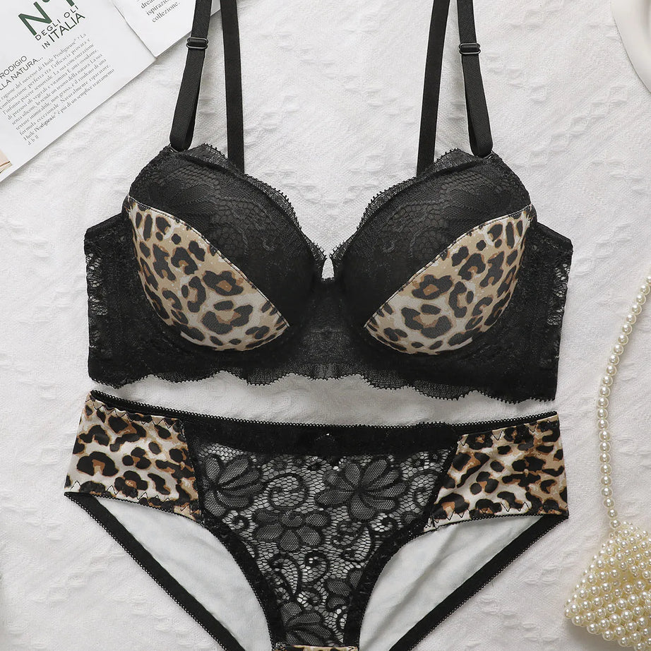 Leopard Print Lace Bralette Set Bumr