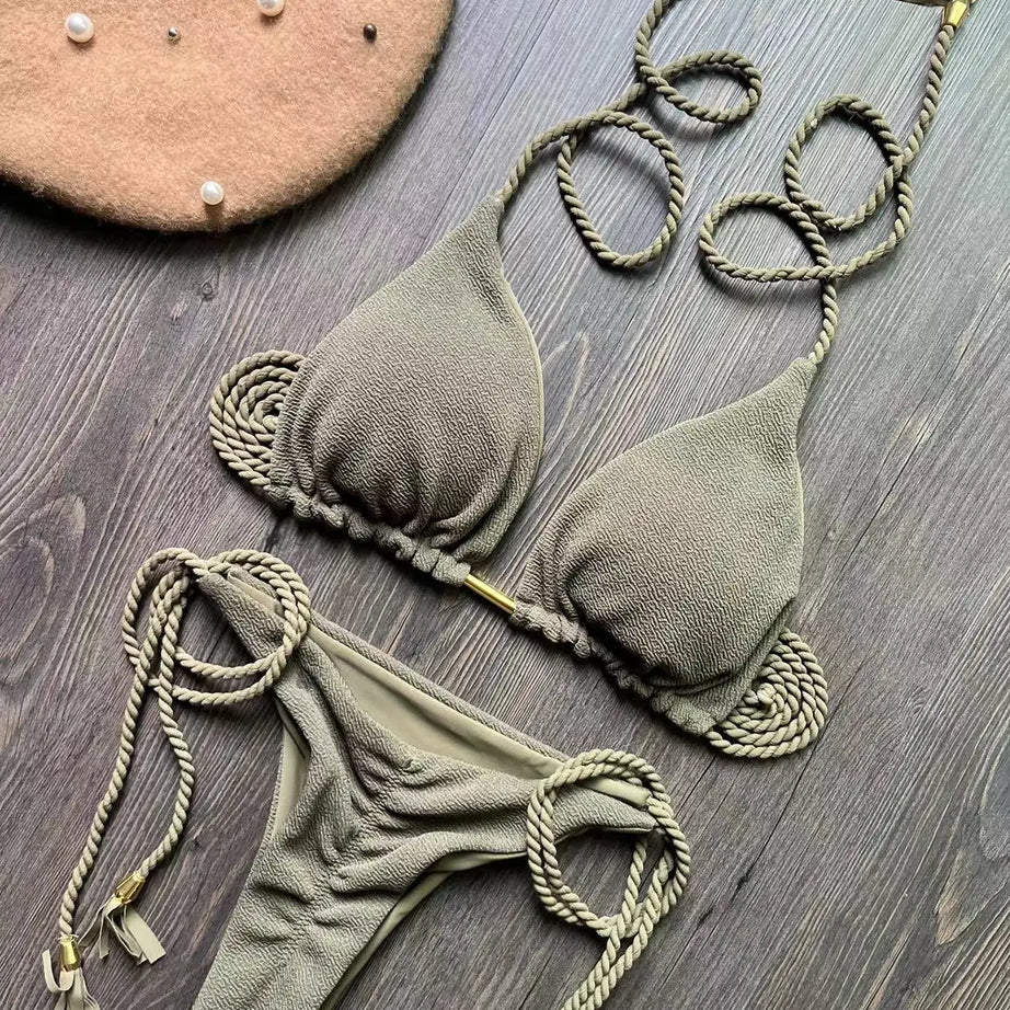 Sexy Braiding rope Bandage Bikini Set Bumr