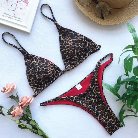 Micro Leopard Print Triangle Bikinis Set Swimwear Bumr