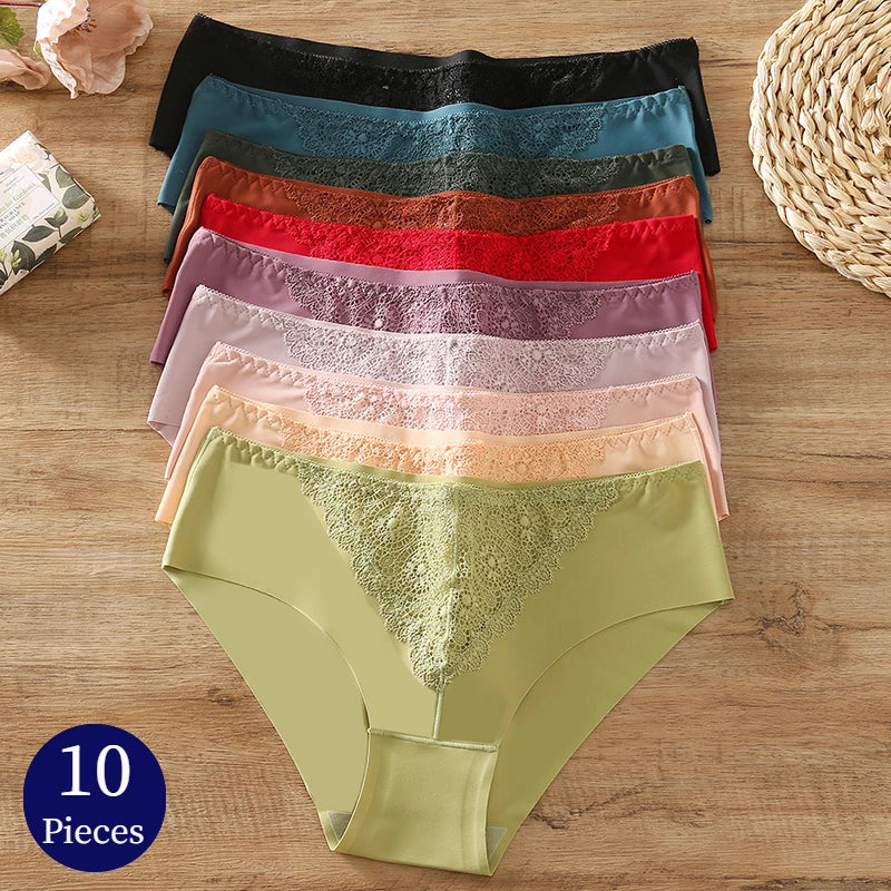 10PCS/Set Women's Panties Exquisite Sweet Lace Sexy Lingerie Bumr