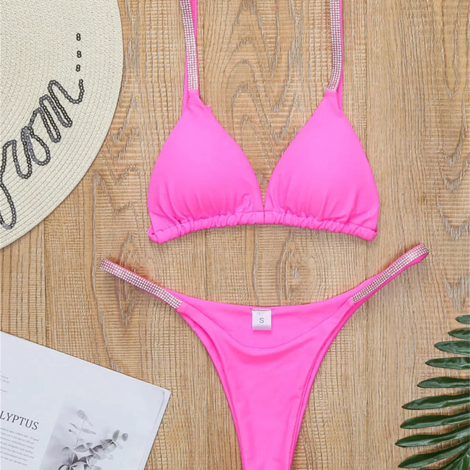 Diamond Swimwear Sexy Pink Micro Bikini Brazilian Bumr