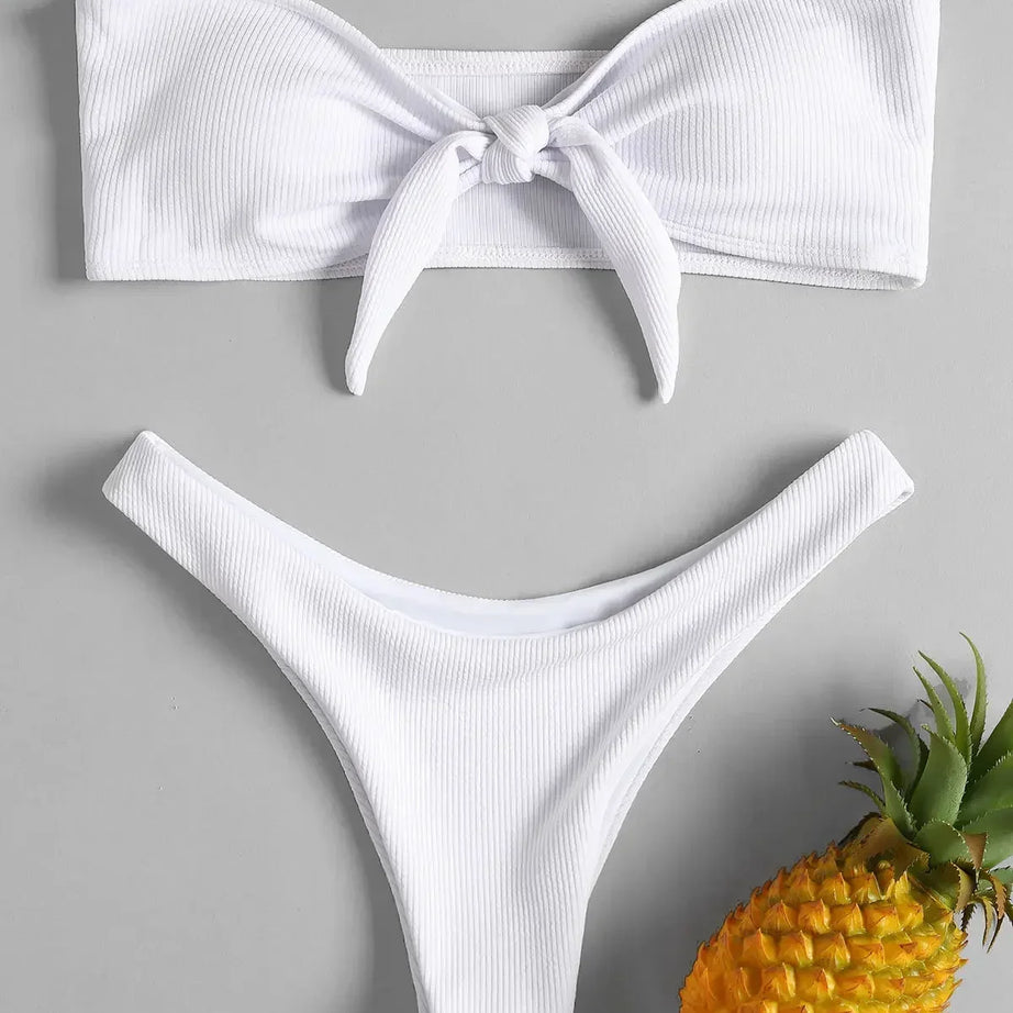 Women's Sexy Tube Top Bow Split Bikini Swimsuit Bumr