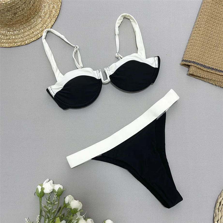 Black White Contrast Sexy Swimsuit Bumr