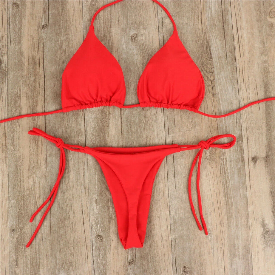 Women Thong Bikini Set Side Tie Swimsuit Bumr