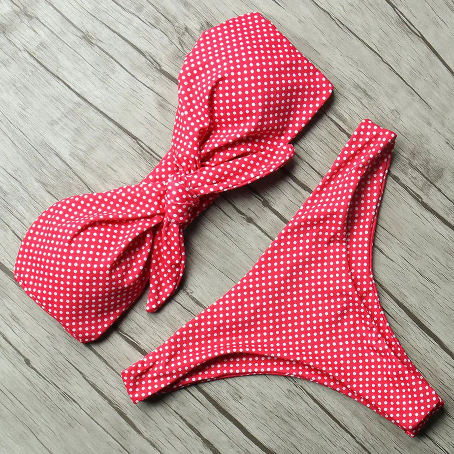 Two Piece Swimsuit Bow Tie High Cut Bandeau Bikini Set Bumr